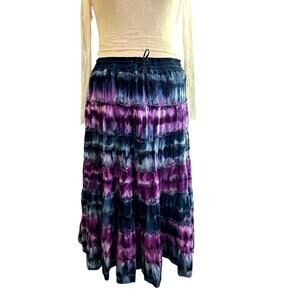 Vtg Pink Apple Tiered Purple Tie Die Cotton Maxi L/XL Dark Boho Fairy Festival